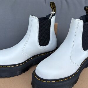 Dr. Martens White Ankle Boots with Black Sole
